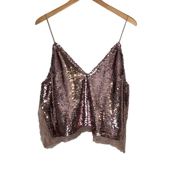 Free People Intimately Free Swinging Surpice pink sequin cami lace trim SMALL - Picture 8 of 10